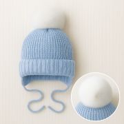 Б-298 Шапочка вязаная р. 38-40 голубой (белый помпон)