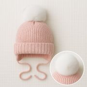 Б-298 Шапочка вязаная р. 38-40 розовый (белый помпон)