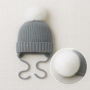 Б-298 Шапочка вязаная р. 38-40 серый (белый помпон)